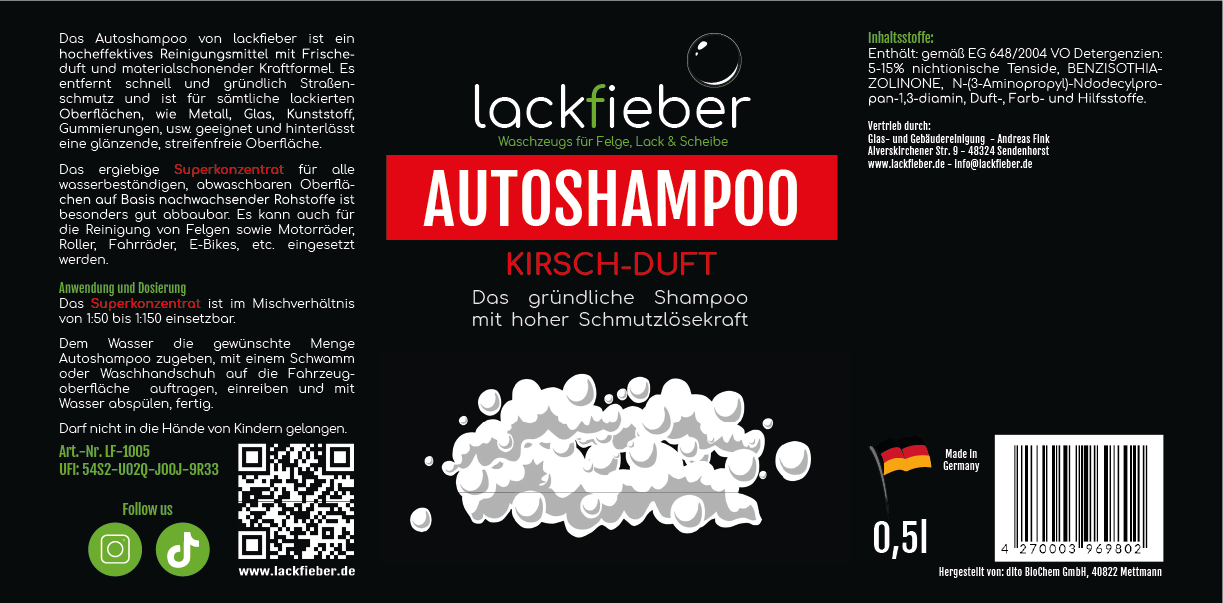 Lackfieber Autoshampoo ohne Wachs mit Kirsch-Duft 0,5l BLACK WEEK